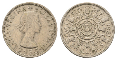 Великобритания 2 шиллинга (флорин) 1961 Елизавета II (1952-2022) KM 906, Spink 4146 медно-никель 4183-512