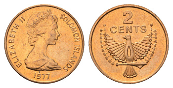 Соломоновы острова 2 цента 1977 птица KM 2 бронза aUNC 4573-144