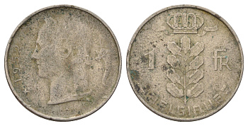 Бельгия 1 франк 1952 Belgique KM 142 медно-никель 4684-816