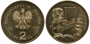 Польша 2 злотых 2007 150 лет со дня рождения Конрада Коженёвского (1857-1924) KM 591 нордик UNC 4676-451