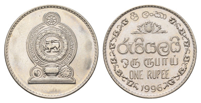 Шри-Ланка 1 рупия 1996 KM 136a сталь плакированная никелем UNC 4637-346
