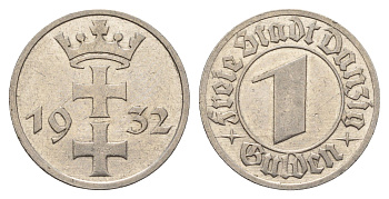 Данциг 1 гульден 1932 год-тип KM 154 никель 1529-1425