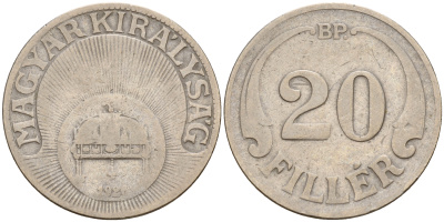 Венгрия 20 филлеров 1926 ВР, первый год KM 508 медно-никель    4597-234