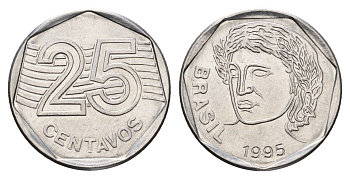 Бразилия 25 сентаво 1995 KM 634 нержавеющая сталь 4641-855