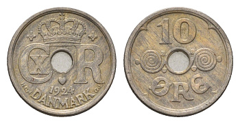 Дания 10 эре 1924 NCH, Кристиан X (1912-1947) KM 822 медно-никель 4701-926