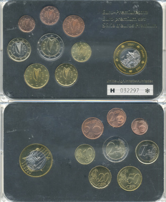 Ирландия евронабор из 8 монет + 1 европробник 2002-2007 в пластиковой запайке    UNC  7-5-5-15