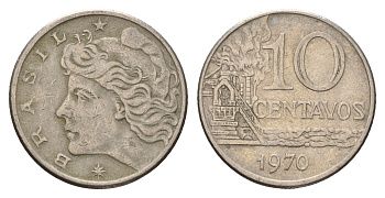 Бразилия 10 сентаво 1970 год-тип KM 578.2 медно-никель 4563-452