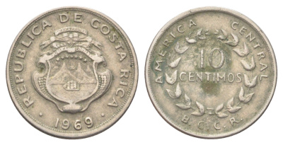 Коста-Рика 10 сентимо 1969 KM 185.2 медно-никель 4701-1014