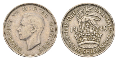 Великобритания 1 шиллинг 1948 Георг VI (1936-1952), Английский герб KM 863, Spink 4105 медно-никель 4699-444