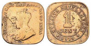 Стрейтс-Сетлментс (Стрейтс Сетлментс) 1 цент 1919 Георг V (1910-1936) KM 32 бронза 4697-1234
