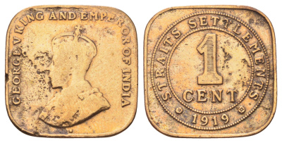Стрейтс-Сетлментс (Стрейтс Сетлментс) 1 цент 1919 Георг V (1910-1936) KM 32 бронза 4697-1234