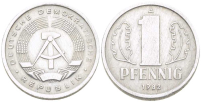 ГДР 1 ПФЕННИГ 1982 А KM 8.2 алюминий 206-1134