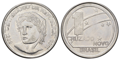 Бразилия 1 крузадо 1989 100 лет Республике KM 615 нержавеющая сталь UNC 4149-1142