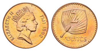 Фиджи 2 цента 1992 KM 50a цинк плакированный медью UNC 4395-1053