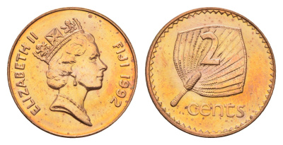 Фиджи 2 цента 1992 KM 50a цинк плакированный медью UNC 4395-1053
