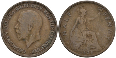Великобритания 1/2 пенни 1936 Георг V (1910 - 1936) KM 837, Spink 4058 бронза 4146-213