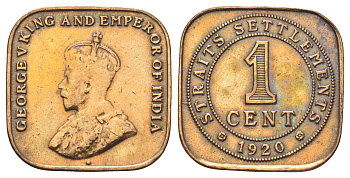 Стрейтс-Сетлментс (Стрейтс Сетлментс) 1 цент 1920 Георг V (1910-1936) KM 32 бронза 4697-1244