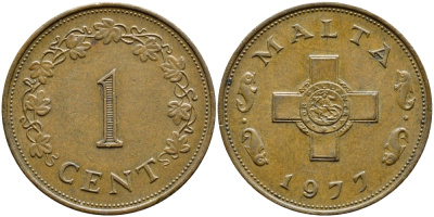 Мальта 1 цент 1977 KM 8 бронза 4395-241