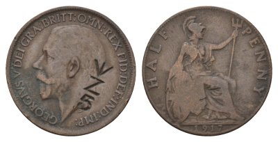 Великобритания 1/2 пенни 1917 Георг V (1910-1936) KM 809, Spink 4056 бронза 4700-1211