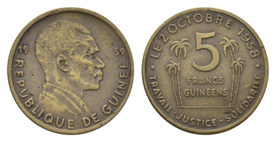 Гвинея 5 франков 1959 Ахмед Секу, год-тип KM 1 медь алюминий 4685-1017