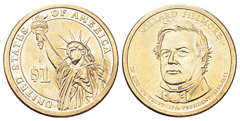 США 1 доллар 2010 P, Президент США - Миллард Филлмор (1850-1853) KM 475 медь с марганцево-латунным покрытием UNC 4695-915