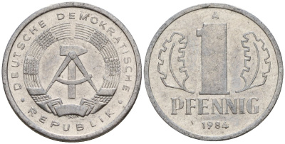 ГДР 1 пфенниг 1984 A KM 8.2 алюминий 188-934