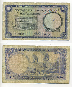 НИГЕРИЯ 10 ШИЛЛИНГОВ 1968 Pick 11a бумага 6294-58-2