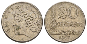 Бразилия 20 сентаво 1967 KM 579.1 медно-никель 4159-444