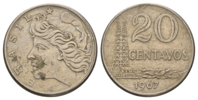 Бразилия 20 сентаво 1967 KM 579.1 медно-никель 4159-444
