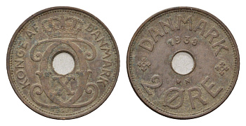 Дания 2 эре 1938 N, Кристиан X (1912-1947) KM 827 бронза 4701-863