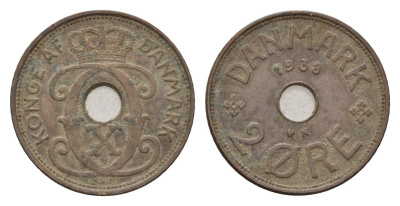 Дания 2 эре 1938 N, Кристиан X (1912-1947) KM 827 бронза 4701-863