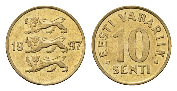 Эстония 10 сентов 1997 KM 22 латунь UNC 4696-168