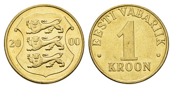 Эстония 1 крона 2000 KM 35 латунь UNC 4688-652