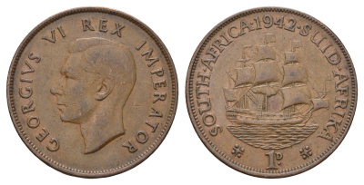 ЮАР 1 пенни 1942 Георг VI (1936-1952) KM 25 бронза 4123-243