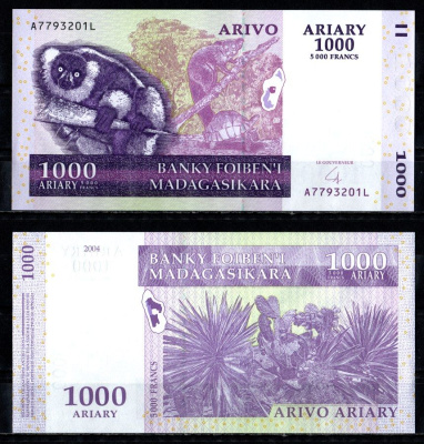 Мадагаскар 1000 ариари 2004 Pick 89 b бумага UNC (пресс) 7485-64-2-1