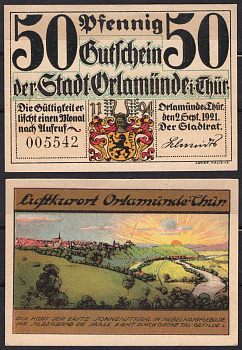 Германия, Орламюнде 50 пфеннигов 1921 Нотгельд P GrM:1025.1a-6/7 бумага 7556-4-4-2