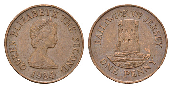 Джерси 1 пенни 1984 Елизавета II (1952-2022), башня Святого Клемента KM 54 бронза 4690-246