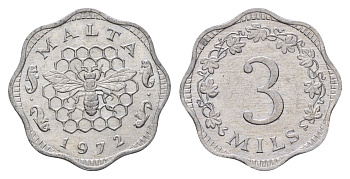 Мальта 3 миля 1972 KM 6 алюминий aUNC 4688-951