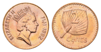 Фиджи 2 цента 1992 KM 50a цинк плакированный медью UNC 4395-1137