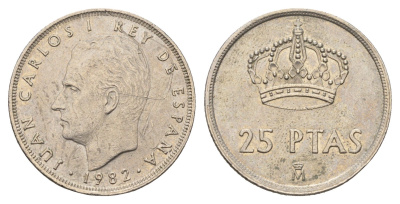 Испания 25 песет 1982 Хуан Карлос I (1975-2014) KM 824 медно-никель 4633-1042