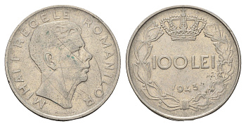 Румыния 100 лей (леев) 1943 Михай I (1940-1947) KM 64 сталь плакированная никелем 4616-212