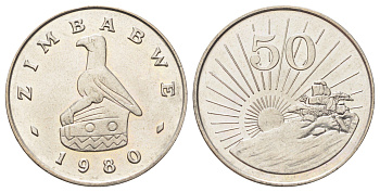 Зимбабве 50 центов 1980 KM 5 медно-никель UNC 4699-655