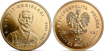 Польша 2 злотых 2013 MW, 100 лет со дня рождения Хиполит Цегельский KM 880 нордик UNC 4676-1042
