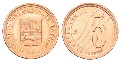 Венесуэла 5 сентимо 2007 Y 88 сталь плакированная медью UNC 4697-1033