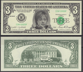 США 3 доллара 2002 Хиллари Клинтон бумага UNC (пресс) 7197-8-2