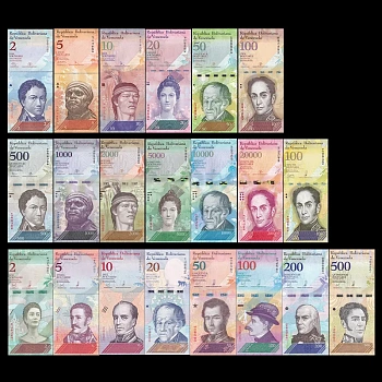 Венесуэла 21 банкнота 2008-2018 полный набор от 2 до 100000 боливар Pick 88-108  бумага  UNC (пресс) 447-47-1