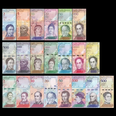 Венесуэла 21 банкнота 2008-2018 полный набор от 2 до 100000 боливар Pick 88-108  бумага  UNC (пресс) 447-47-1