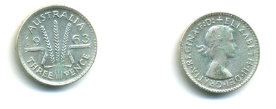 Австралия 3 пенса 1963 m, Елизавета II (1952-2022) KM 57 серебро 46-654
