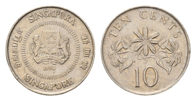 Сингапур 10 центов 1990 KM 51 медно-никель 4685-916