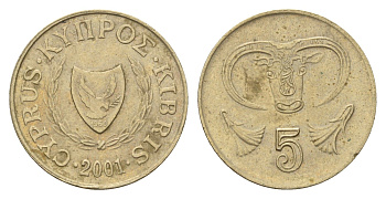 Кипр 5 центов 2001 KM 55.3 никель латунь 4616-132
